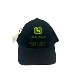 John Deere NWT Baseball Hat Black 100% Cotton Arends & Sons Inc. Gibson City
